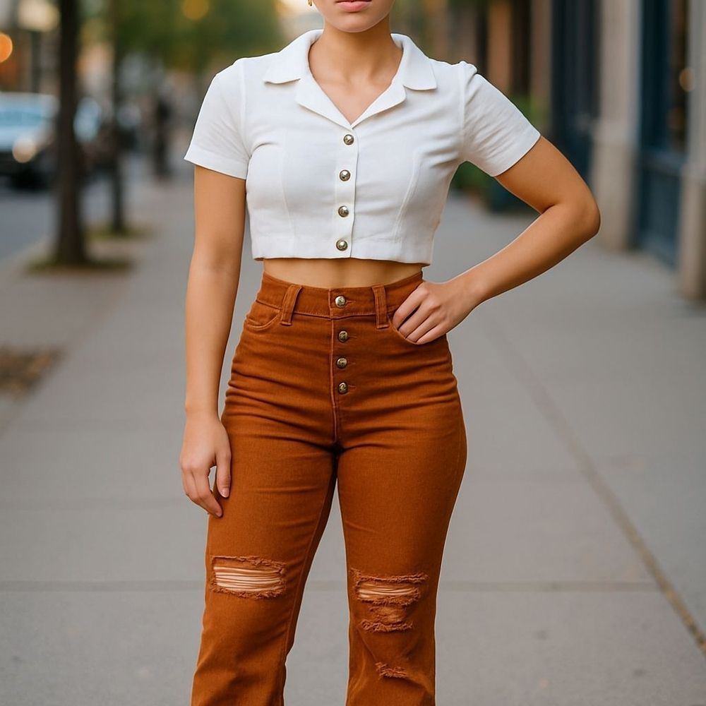 High-waisted Brown Corderoy Flared Pants